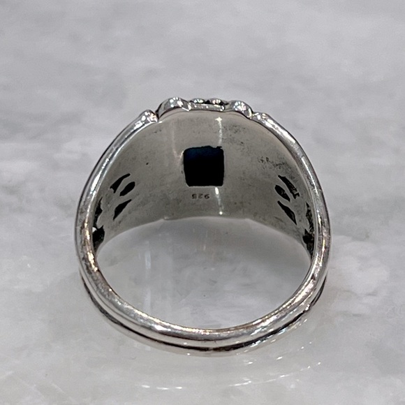 Arizona Sleeping Beauty Turquoise Scrolled Sterling Silver Split Band Ring Sz 8 - Picture 11 of 12